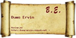 Bums Ervin névjegykártya